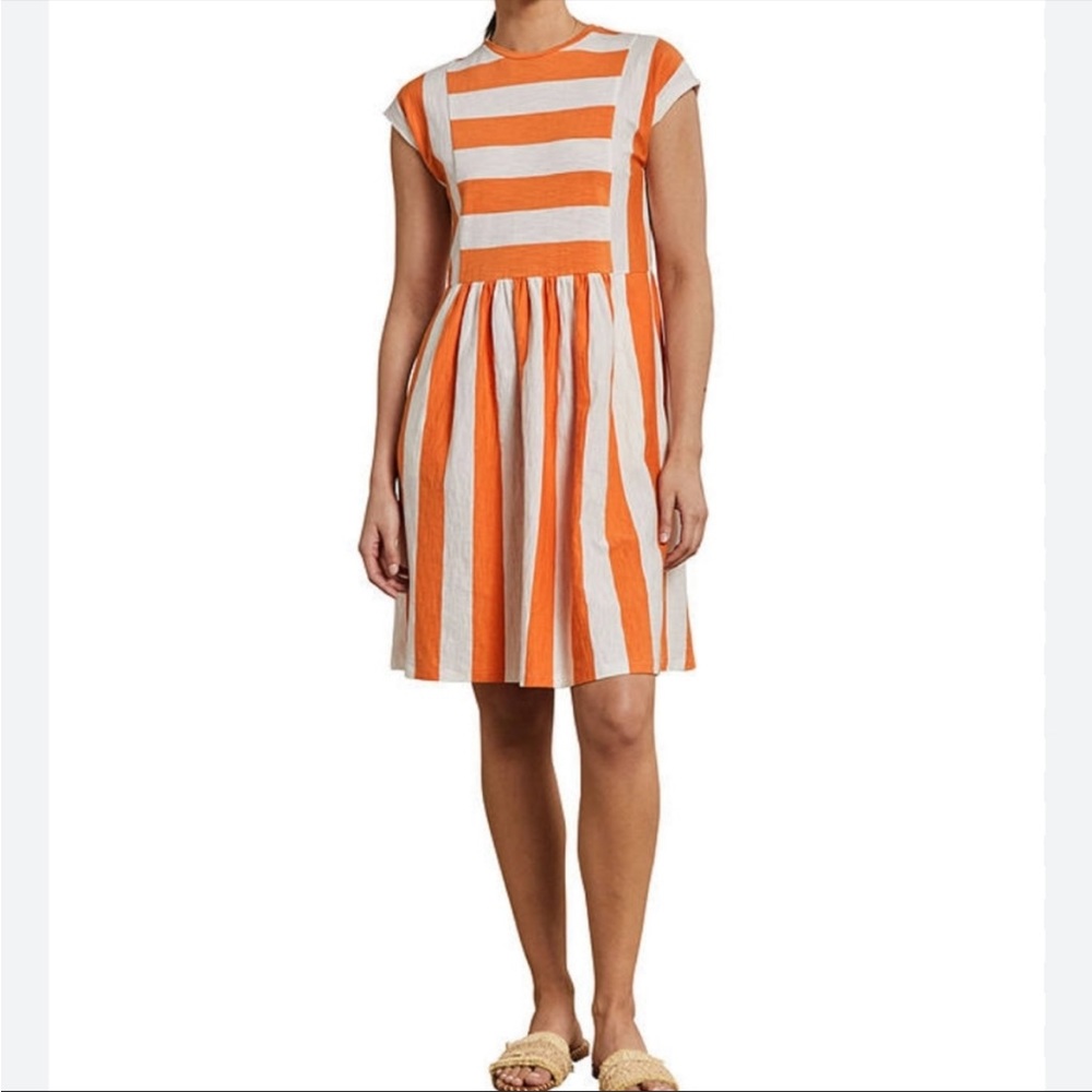 Boden Orange & Ivory Stripe Cotton T-Shirt Jersey Dress